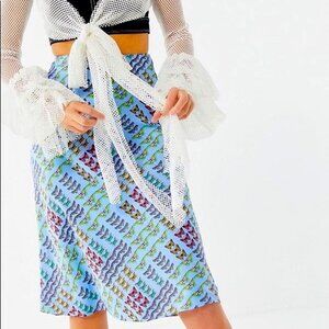 Urban Outfitters Light Blue Butterfly Print Satin Midi Skirt M